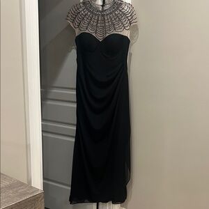 Xscape Black Sheer and Beaded Dress